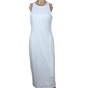 CeCe Dress Bodycon Eyelet Midi White Small